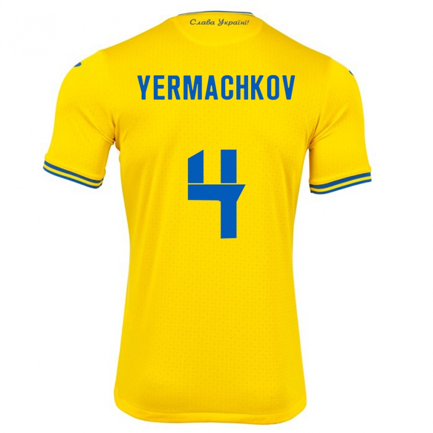 Kinder Ukraine Ivan Yermachkov #4 Gelb Heimtrikot Trikot 24-26 T-Shirt