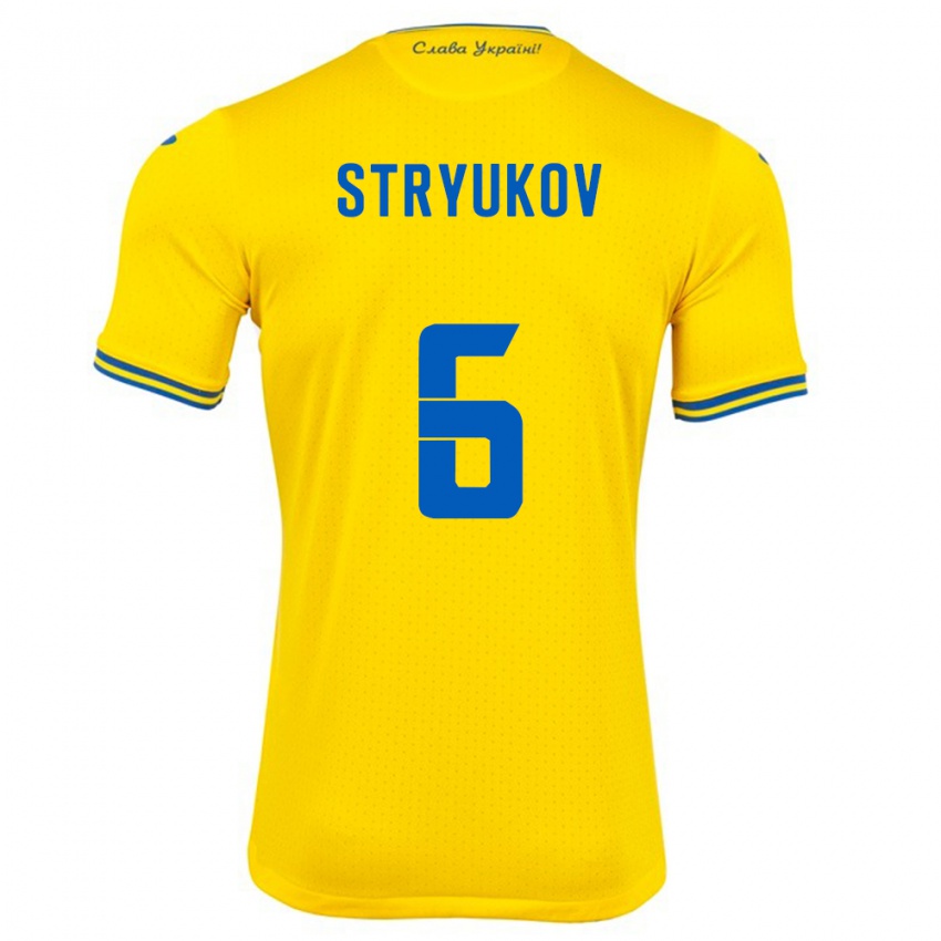 Kinder Ukraine Maksym Stryukov #6 Gelb Heimtrikot Trikot 24-26 T-Shirt