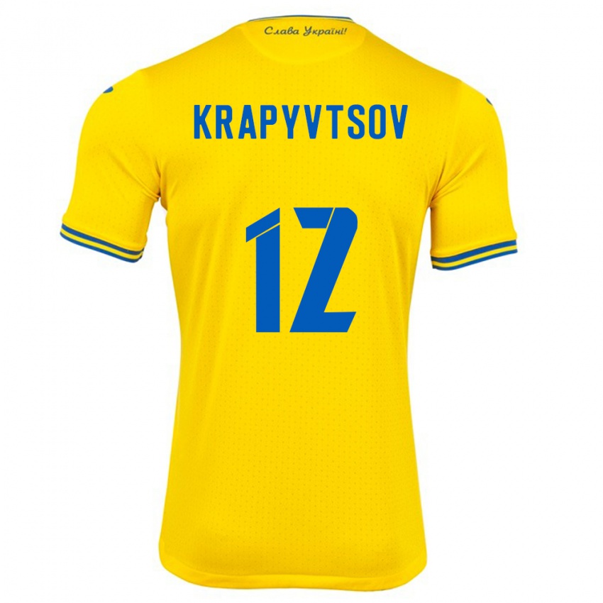 Kinder Ukraine Vladyslav Krapyvtsov #12 Gelb Heimtrikot Trikot 24-26 T-Shirt