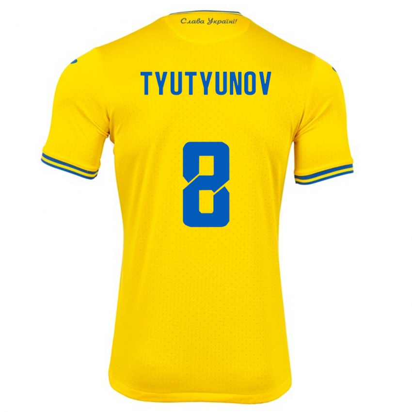 Kinder Ukraine Vladyslav Tyutyunov #8 Gelb Heimtrikot Trikot 24-26 T-Shirt