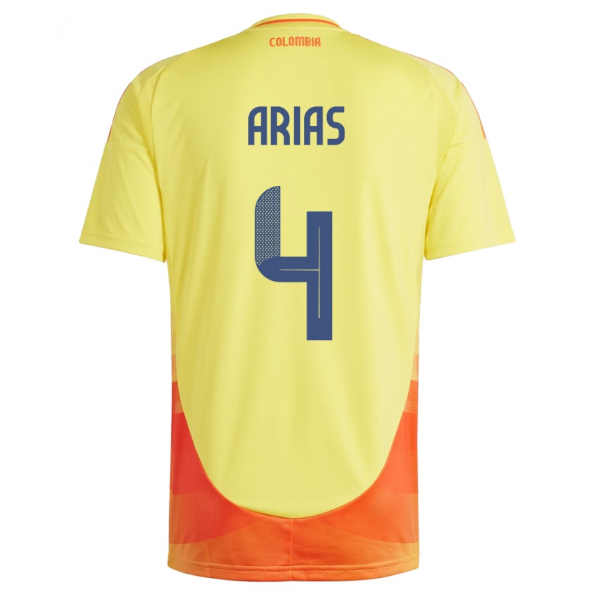 Kinder Kolumbien Santiago Arias #4 Gelb Heimtrikot Trikot 24-26 T-Shirt