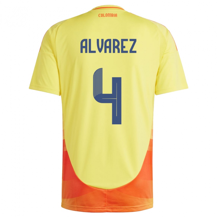 Kinder Kolumbien Fernando Álvarez #4 Gelb Heimtrikot Trikot 24-26 T-Shirt