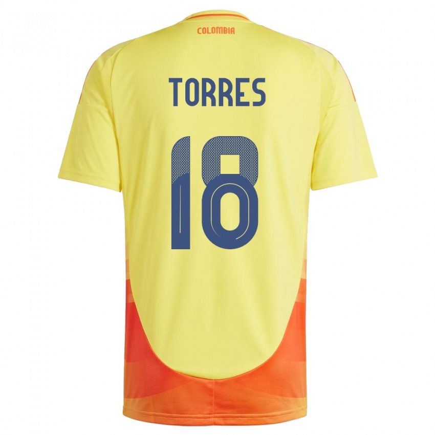 Kinder Kolumbien Jhojan Torres #18 Gelb Heimtrikot Trikot 24-26 T-Shirt