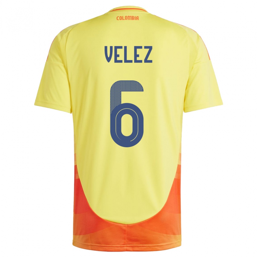 Kinder Kolumbien Jhon Vélez #6 Gelb Heimtrikot Trikot 24-26 T-Shirt