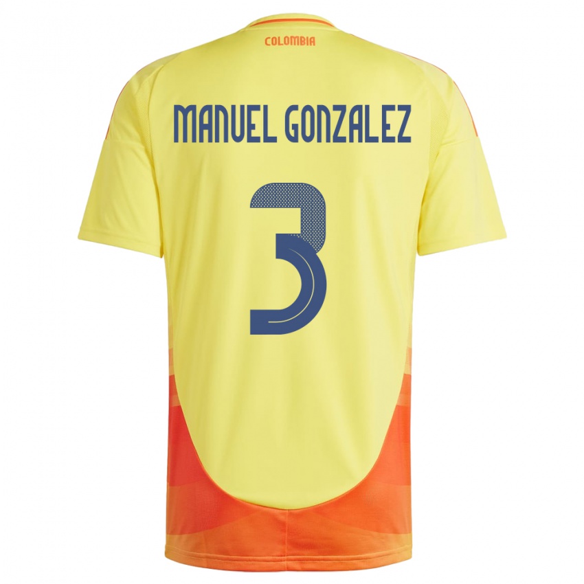 Kinder Kolumbien Carlos Manuel González #3 Gelb Heimtrikot Trikot 24-26 T-Shirt