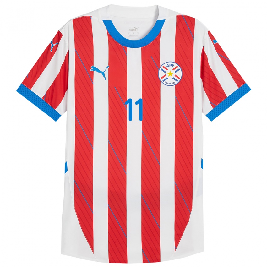 Kinder Paraguay Enso González #11 Weiß Rot Heimtrikot Trikot 24-26 T-Shirt