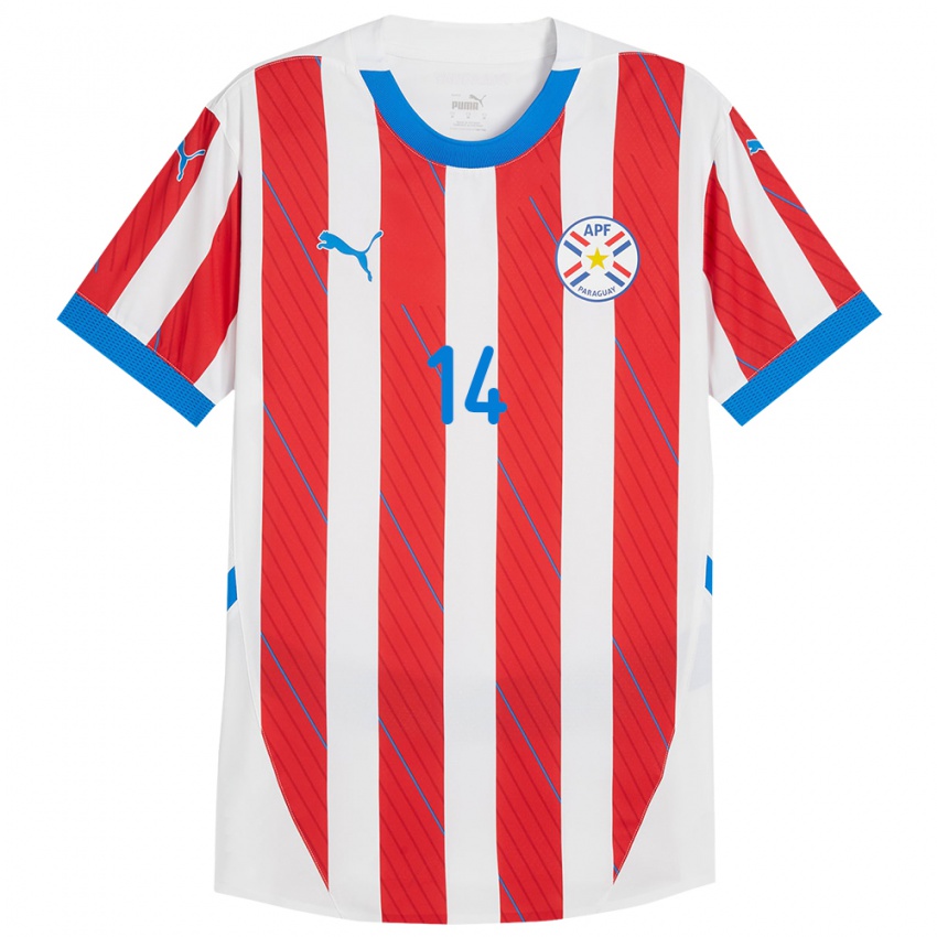 Kinder Paraguay Andrés Cubas #14 Weiß Rot Heimtrikot Trikot 24-26 T-Shirt