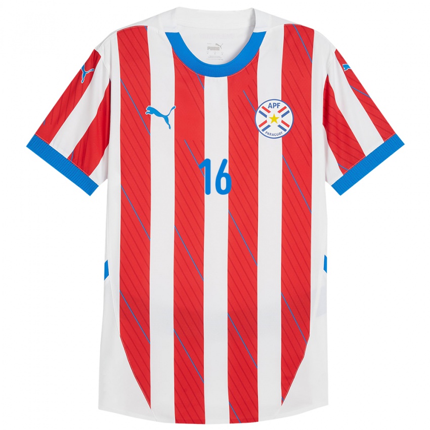 Kinder Paraguay Ramona Martínez #16 Weiß Rot Heimtrikot Trikot 24-26 T-Shirt