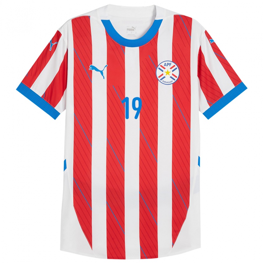 Kinder Paraguay Marcelo Pérez #19 Weiß Rot Heimtrikot Trikot 24-26 T-Shirt