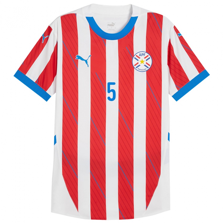 Kinder Paraguay Verónica Riveros #5 Weiß Rot Heimtrikot Trikot 24-26 T-Shirt