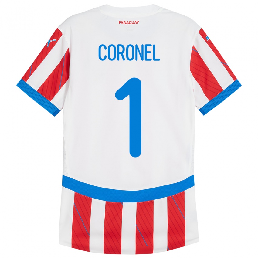 Kinder Paraguay Carlos Coronel #1 Weiß Rot Heimtrikot Trikot 24-26 T-Shirt