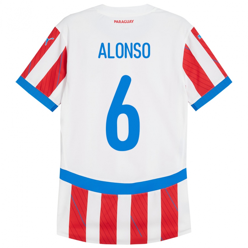 Kinder Paraguay Júnior Alonso #6 Weiß Rot Heimtrikot Trikot 24-26 T-Shirt