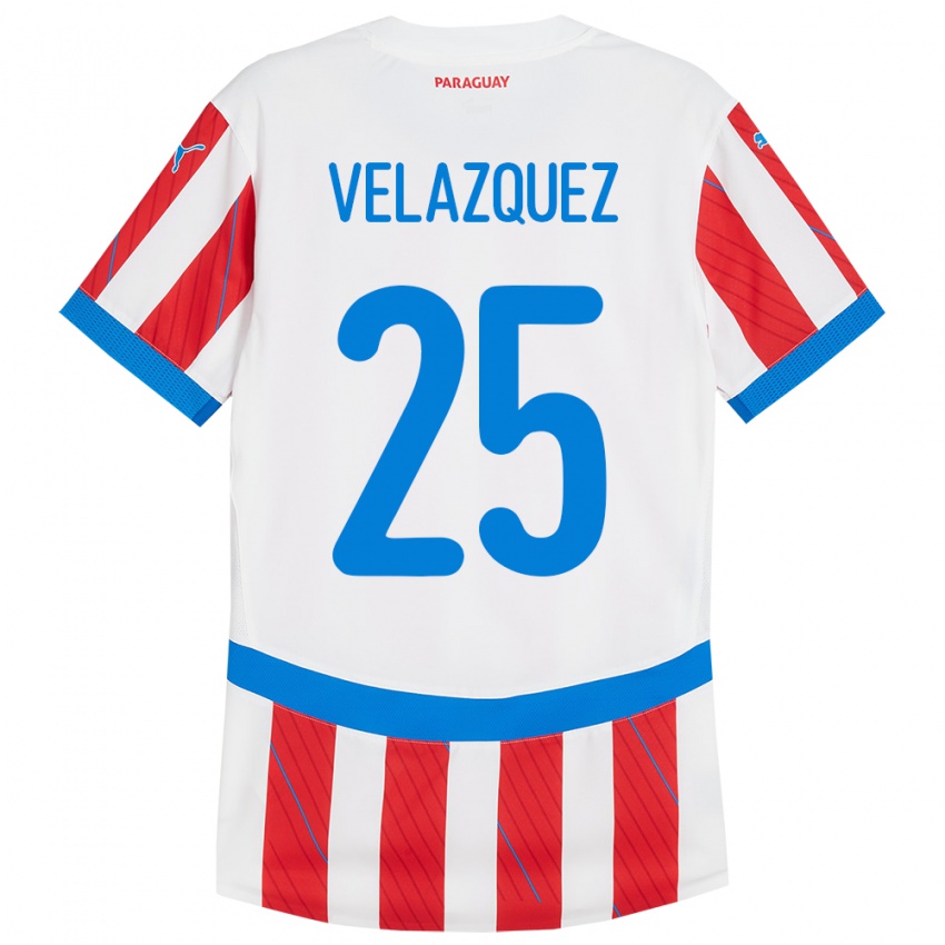 Kinder Paraguay Gustavo Velázquez #25 Weiß Rot Heimtrikot Trikot 24-26 T-Shirt