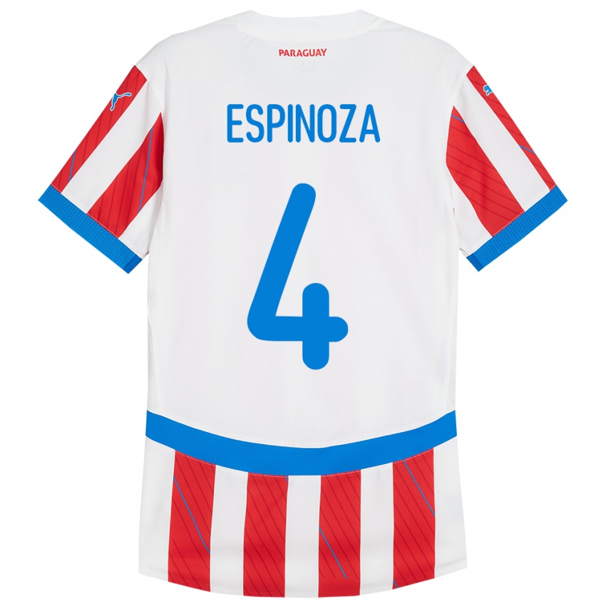 Kinder Paraguay Matías Espinoza #4 Weiß Rot Heimtrikot Trikot 24-26 T-Shirt