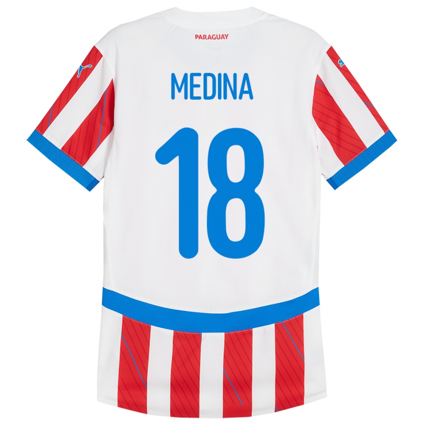 Kinder Paraguay Jesús Medina #18 Weiß Rot Heimtrikot Trikot 24-26 T-Shirt