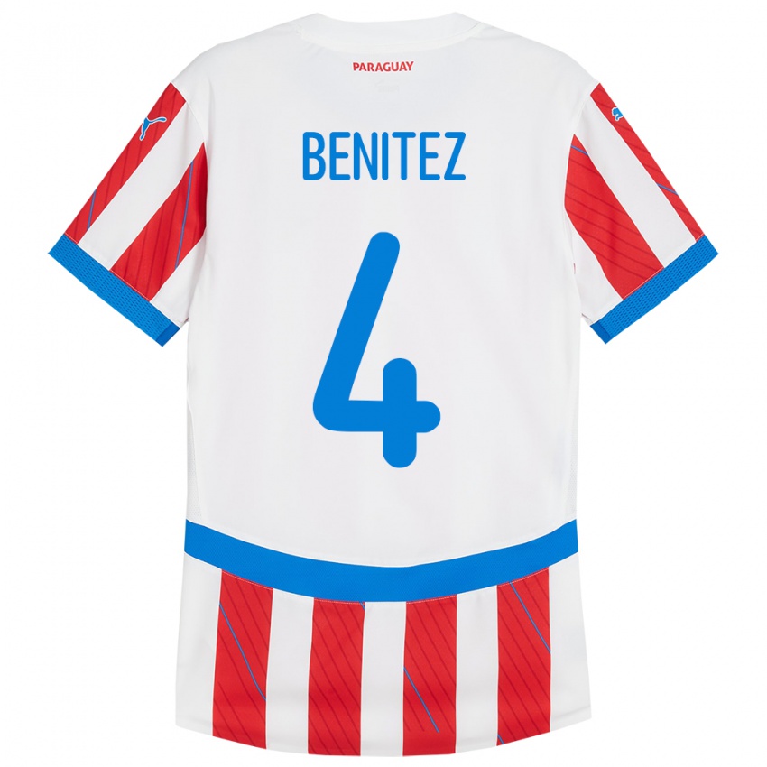 Kinder Paraguay Gastón Benítez #4 Weiß Rot Heimtrikot Trikot 24-26 T-Shirt