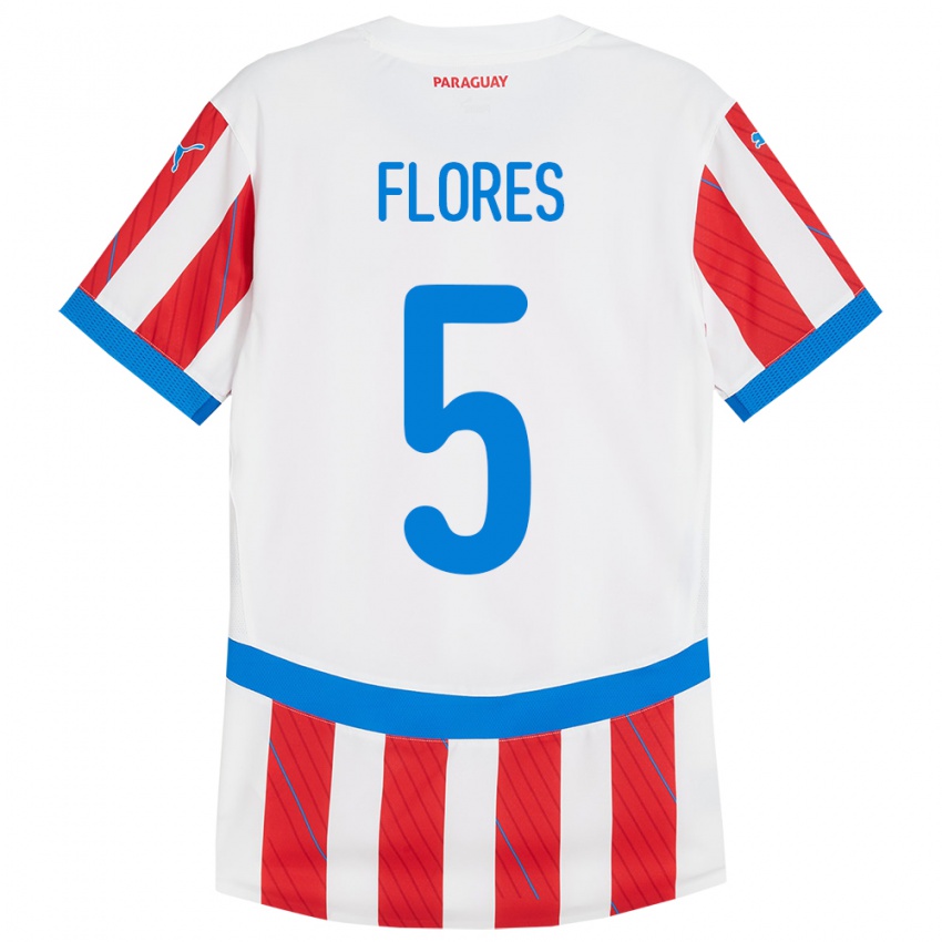 Kinder Paraguay Gilberto Flores #5 Weiß Rot Heimtrikot Trikot 24-26 T-Shirt