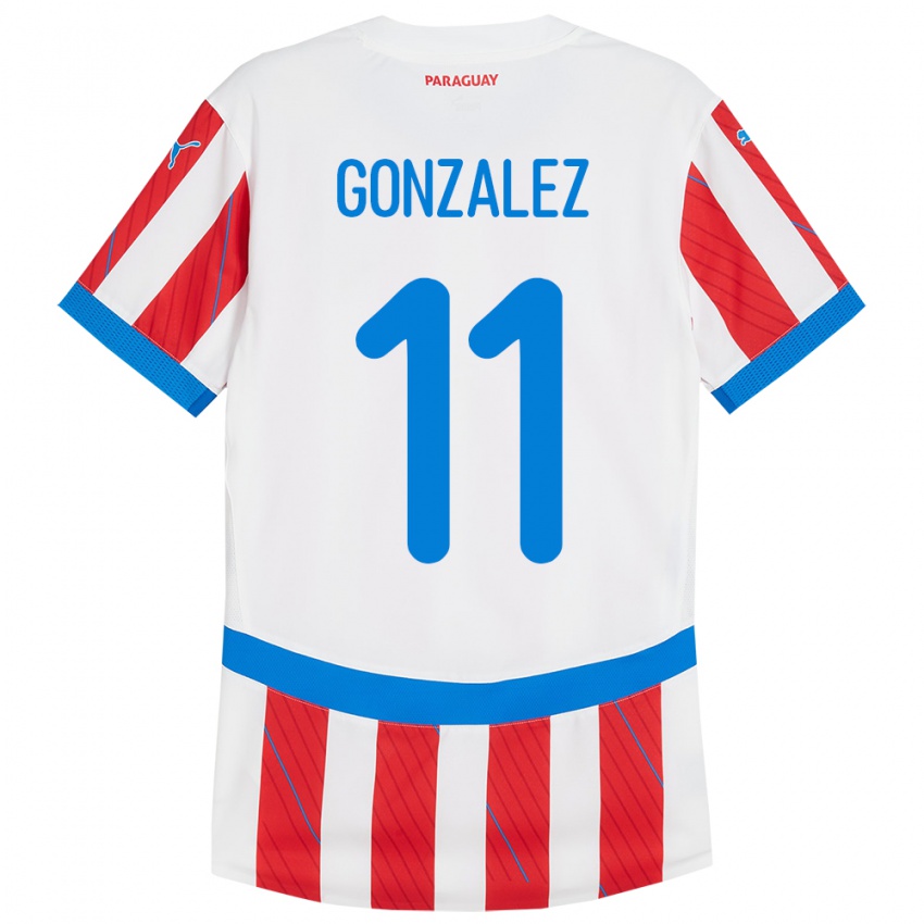 Kinder Paraguay Enso González #11 Weiß Rot Heimtrikot Trikot 24-26 T-Shirt