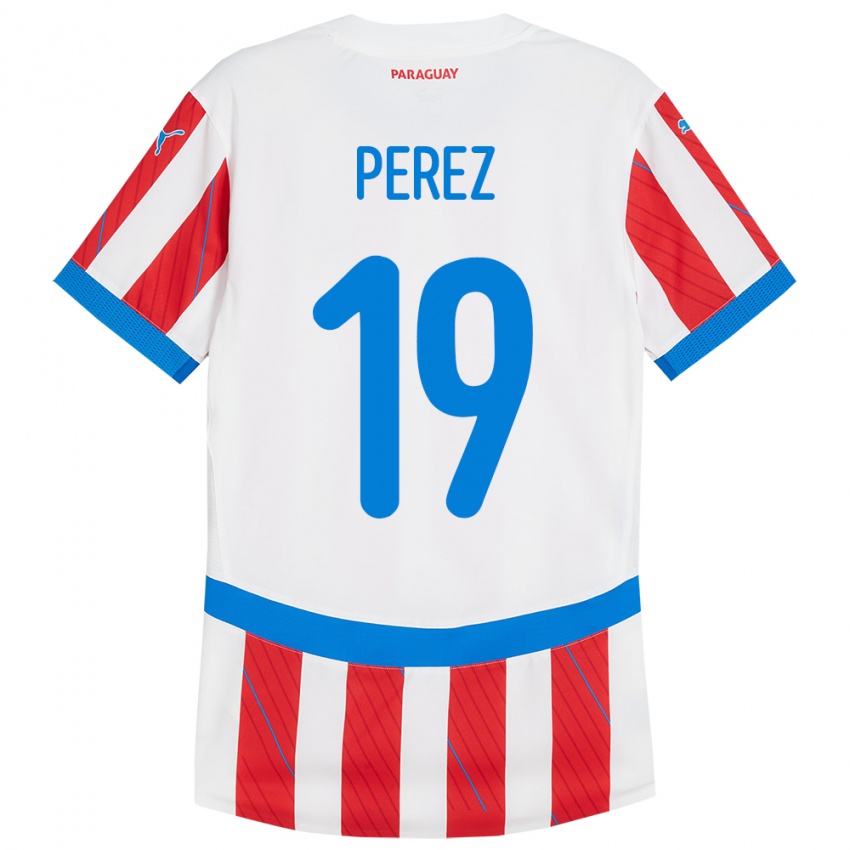 Kinder Paraguay Marcelo Pérez #19 Weiß Rot Heimtrikot Trikot 24-26 T-Shirt