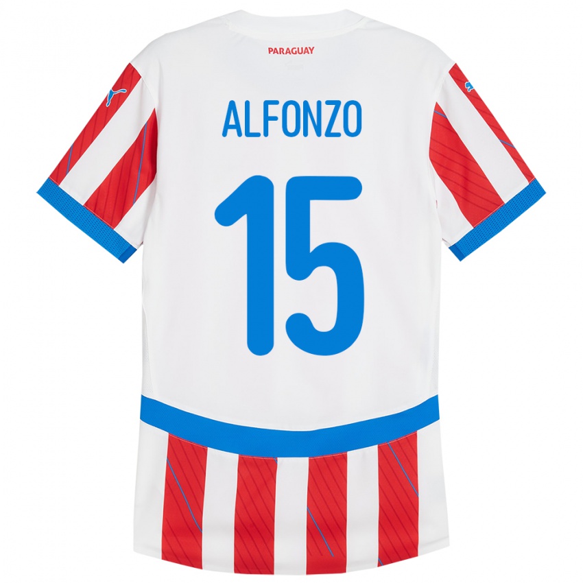 Kinder Paraguay Axel Alfonzo #15 Weiß Rot Heimtrikot Trikot 24-26 T-Shirt