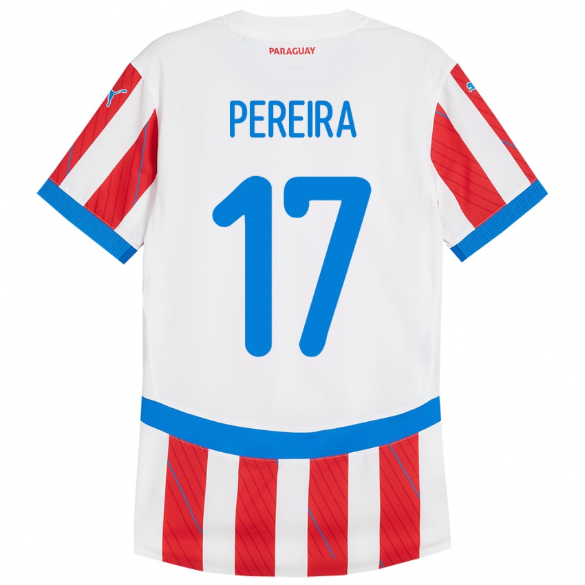 Kinder Paraguay Kevin Pereira #17 Weiß Rot Heimtrikot Trikot 24-26 T-Shirt