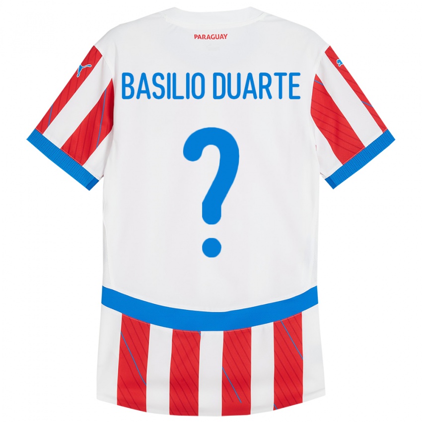 Kinder Paraguay Basilio Duarte #0 Weiß Rot Heimtrikot Trikot 24-26 T-Shirt