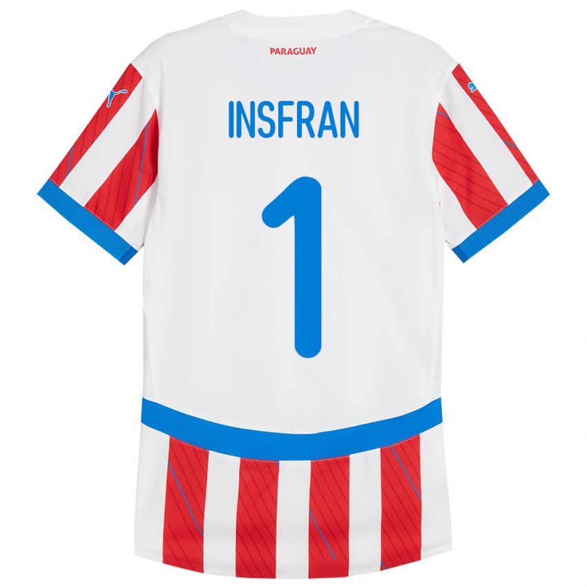 Kinder Paraguay Facundo Insfrán #1 Weiß Rot Heimtrikot Trikot 24-26 T-Shirt