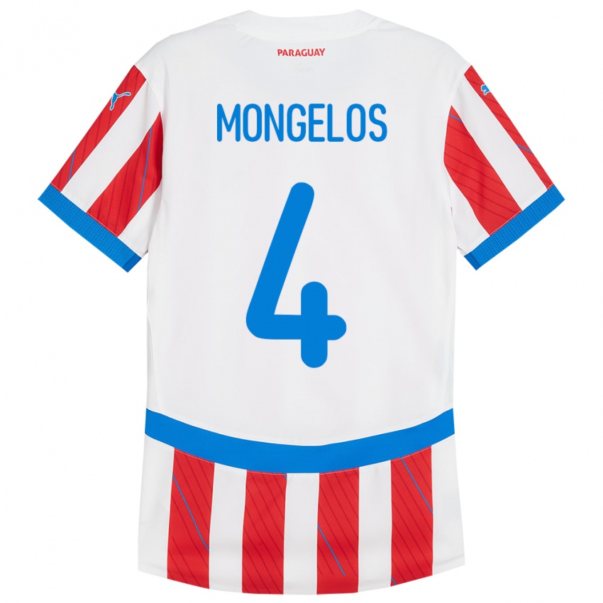 Kinder Paraguay Rolando Mongelós #4 Weiß Rot Heimtrikot Trikot 24-26 T-Shirt