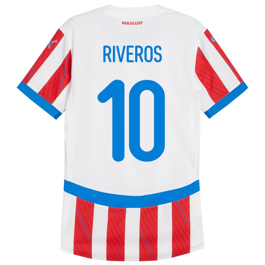 Kinder Paraguay Paulo Riveros #10 Weiß Rot Heimtrikot Trikot 24-26 T-Shirt