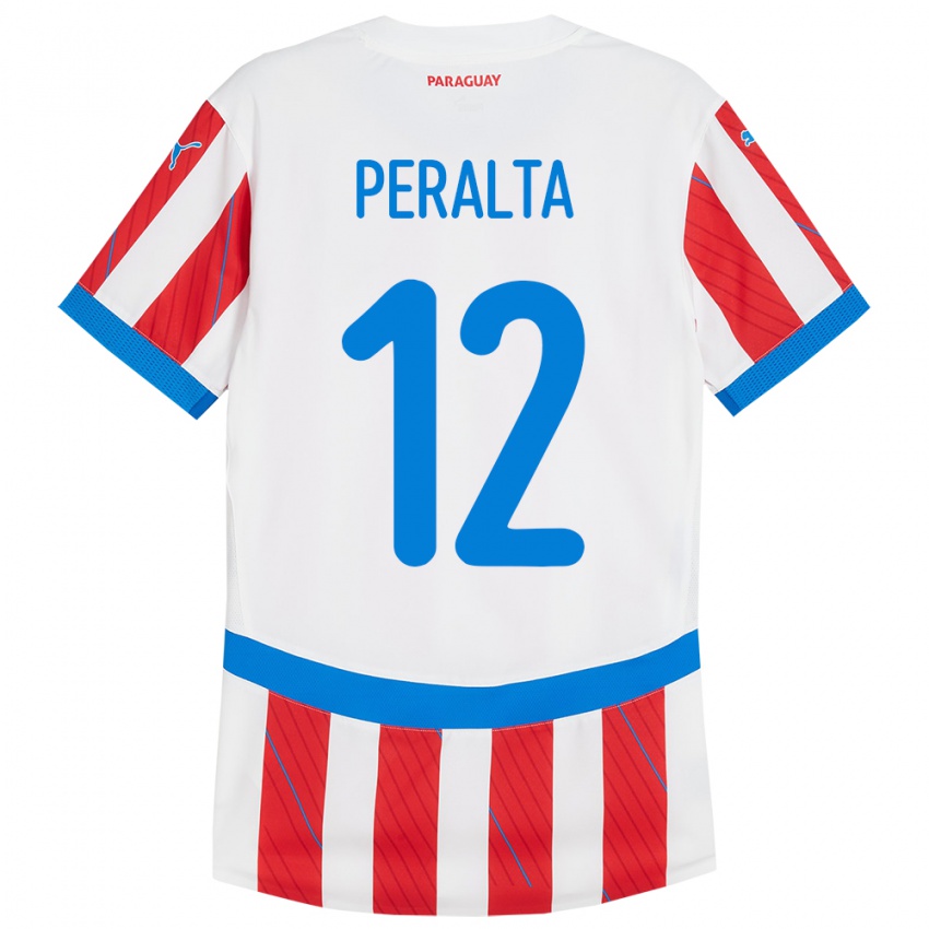 Kinder Paraguay Jesús Peralta #12 Weiß Rot Heimtrikot Trikot 24-26 T-Shirt