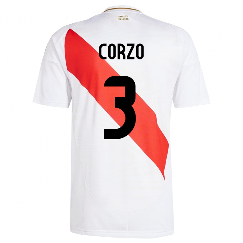 Kinder Peru Aldo Corzo #3 Weiß Heimtrikot Trikot 24-26 T-Shirt