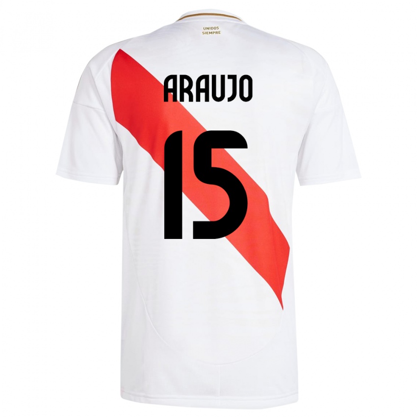 Kinder Peru Miguel Araujo #15 Weiß Heimtrikot Trikot 24-26 T-Shirt