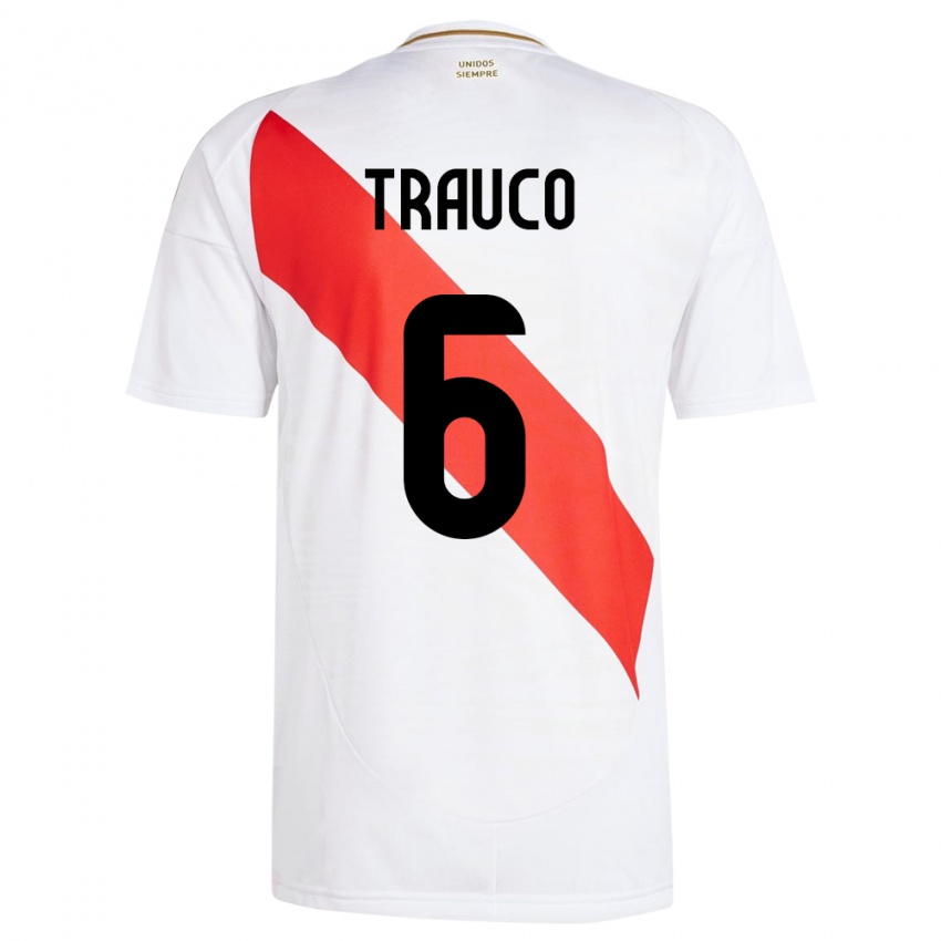 Kinder Peru Miguel Trauco #6 Weiß Heimtrikot Trikot 24-26 T-Shirt