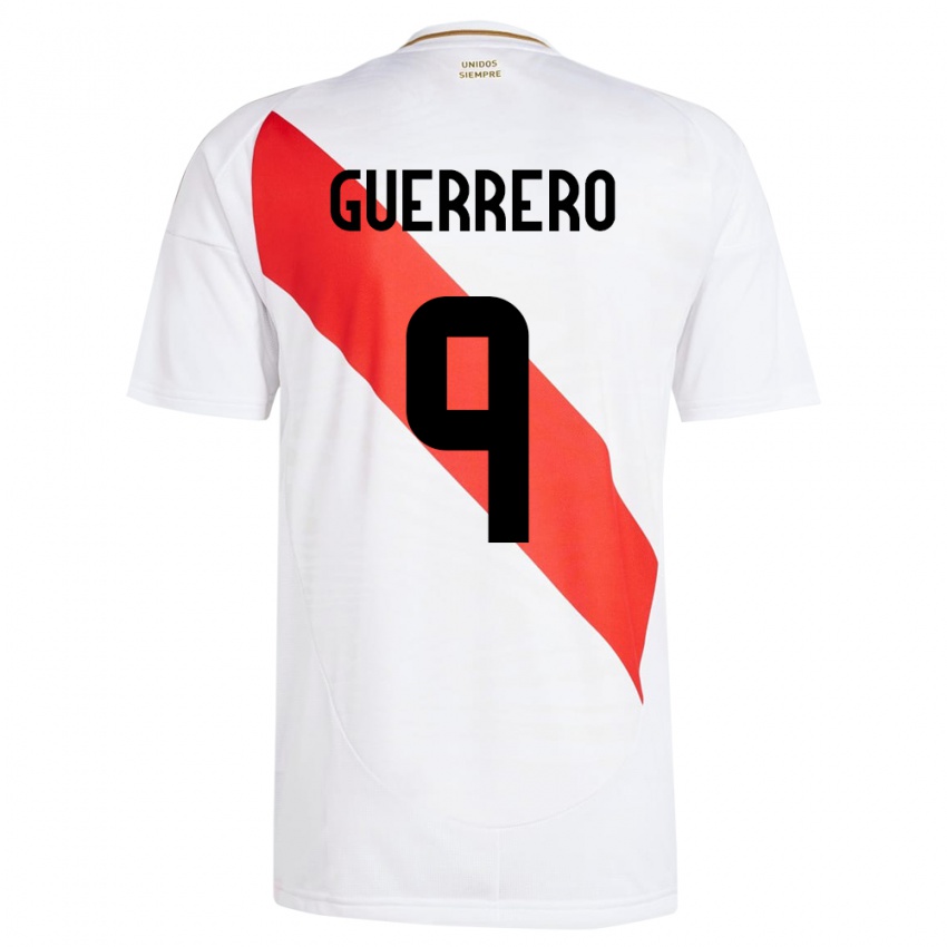 Kinder Peru Paolo Guerrero #9 Weiß Heimtrikot Trikot 24-26 T-Shirt