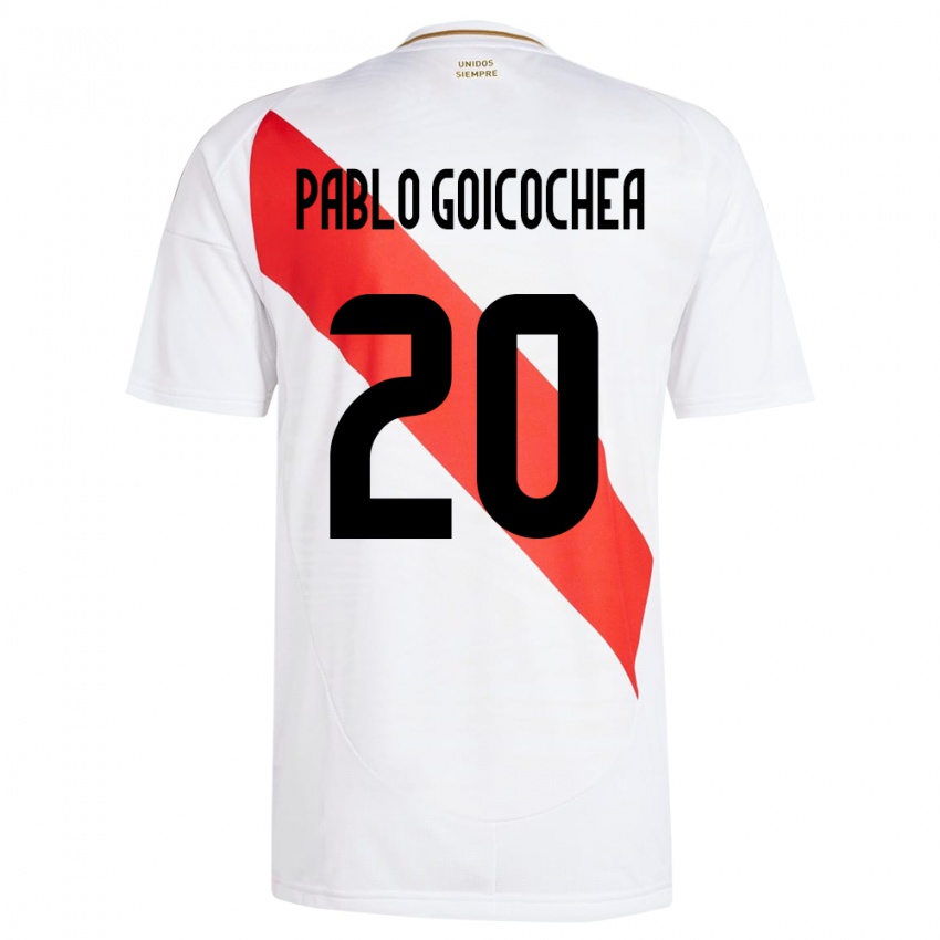 Kinder Peru Juan Pablo Goicochea #20 Weiß Heimtrikot Trikot 24-26 T-Shirt
