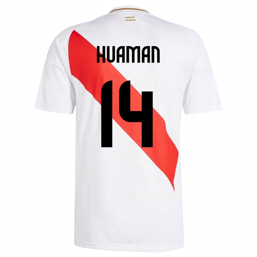 Kinder Peru Marco Huamán #14 Weiß Heimtrikot Trikot 24-26 T-Shirt