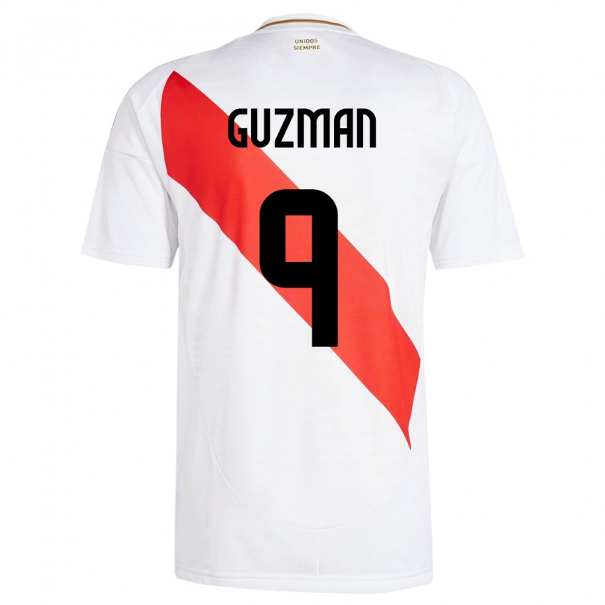 Kinder Peru Víctor Guzmán #9 Weiß Heimtrikot Trikot 24-26 T-Shirt