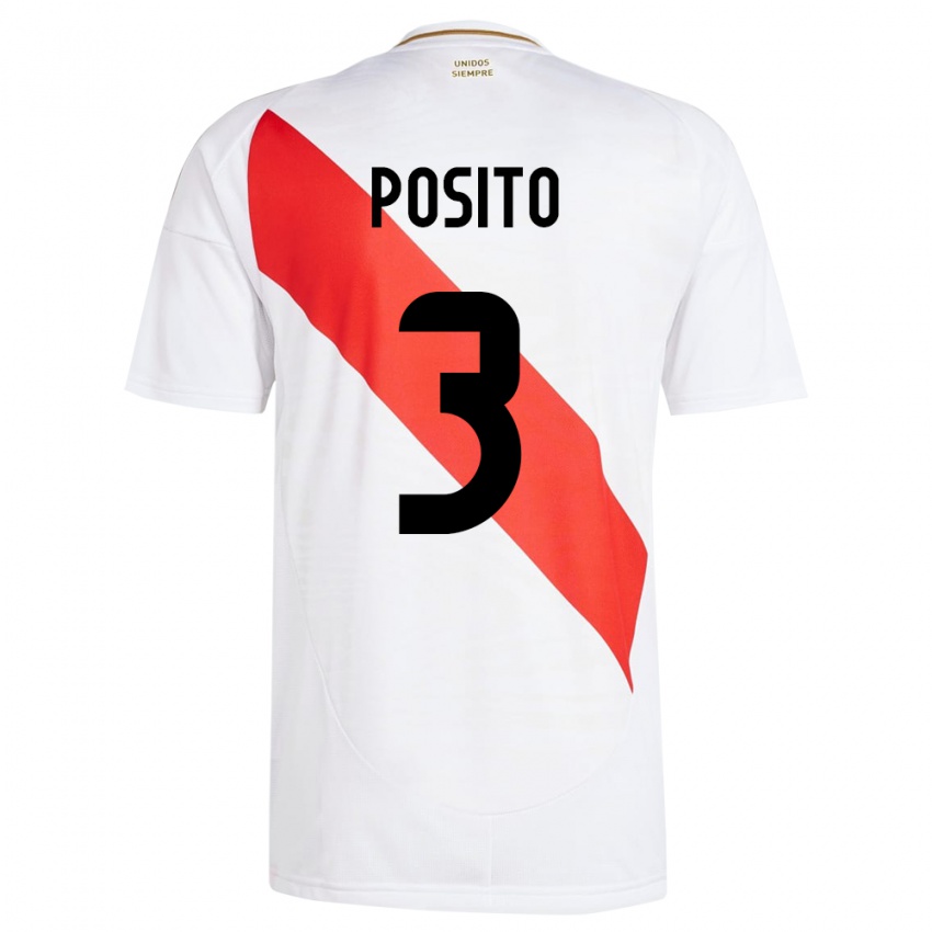 Kinder Peru Alejandro Pósito #3 Weiß Heimtrikot Trikot 24-26 T-Shirt