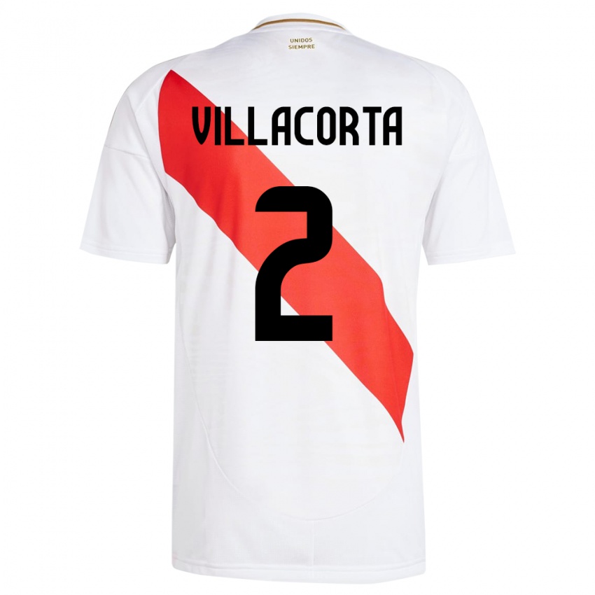 Kinder Peru Anderson Villacorta #2 Weiß Heimtrikot Trikot 24-26 T-Shirt