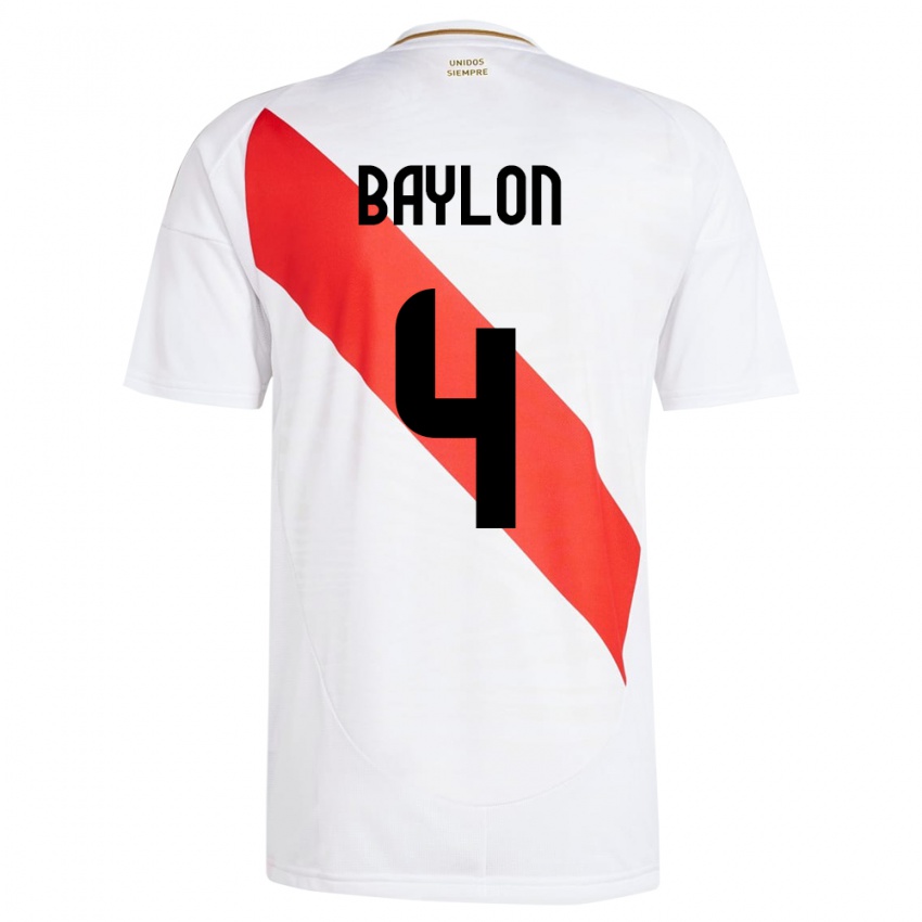 Kinder Peru Luis Baylón #4 Weiß Heimtrikot Trikot 24-26 T-Shirt