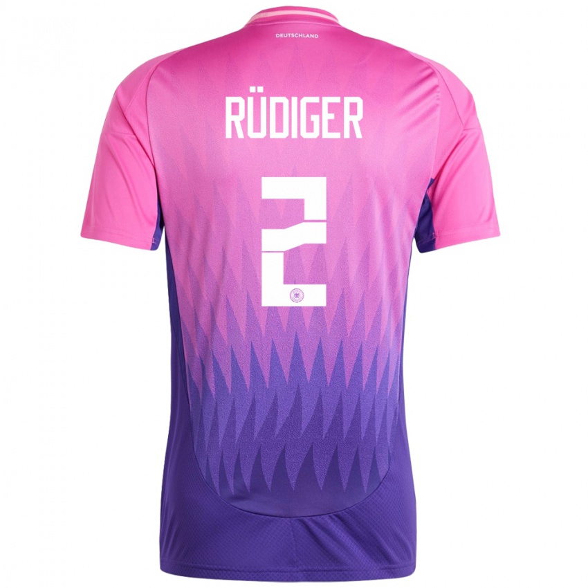 Kinder Deutschland Antonio Rudiger #2 Pink Lila Auswärtstrikot Trikot 24-26 T-Shirt