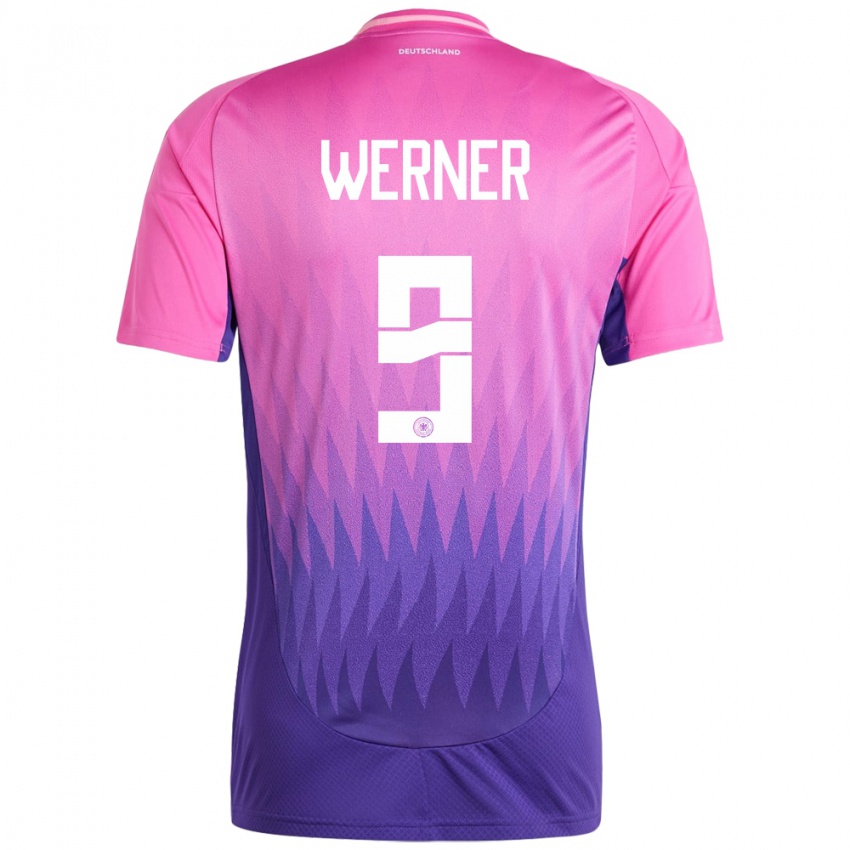 Kinder Deutschland Timo Werner #9 Pink Lila Auswärtstrikot Trikot 24-26 T-Shirt