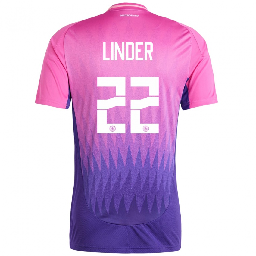 Kinder Deutschland Sarai Linder #22 Pink Lila Auswärtstrikot Trikot 24-26 T-Shirt