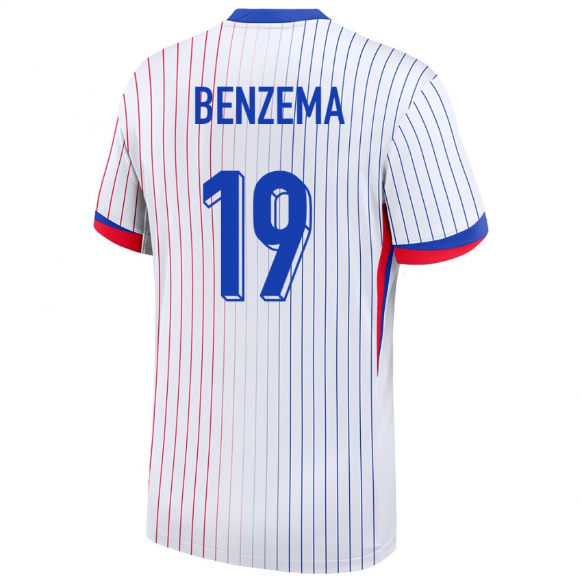 Kinder Frankreich Karim Benzema #19 Weiß Auswärtstrikot Trikot 24-26 T-Shirt