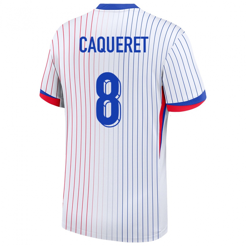 Kinder Frankreich Maxence Caqueret #8 Weiß Auswärtstrikot Trikot 24-26 T-Shirt