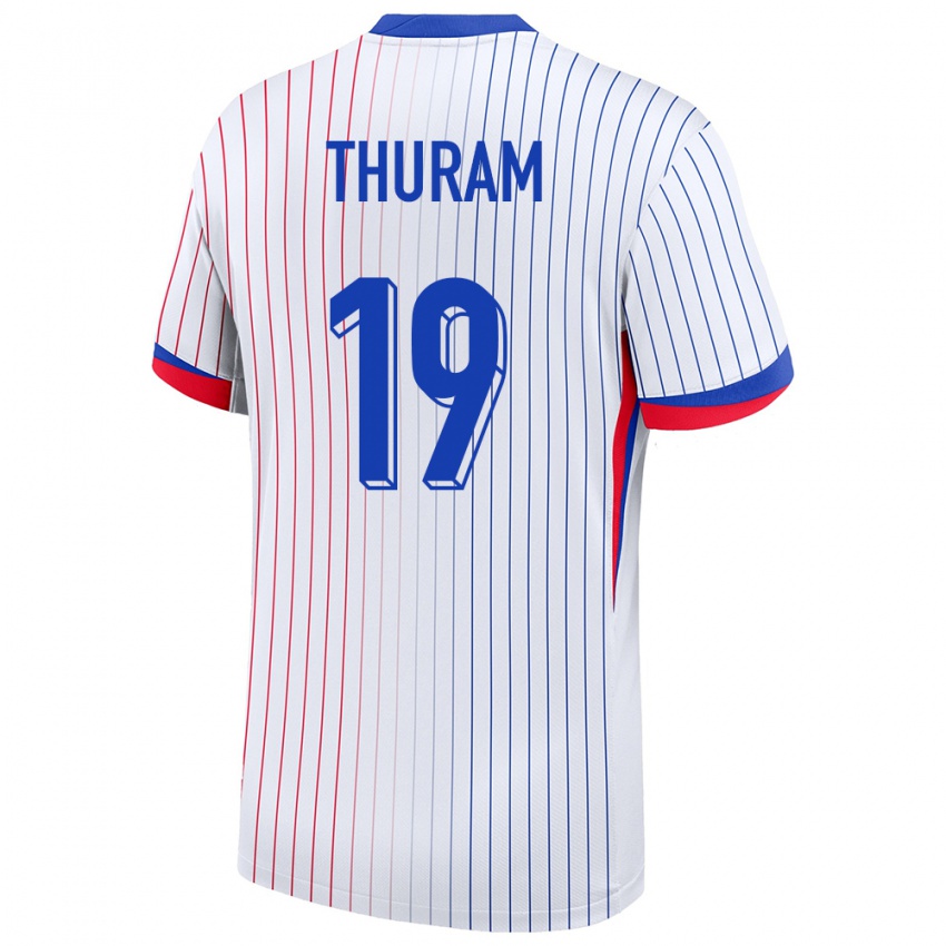 Kinder Frankreich Khephren Thuram #19 Weiß Auswärtstrikot Trikot 24-26 T-Shirt