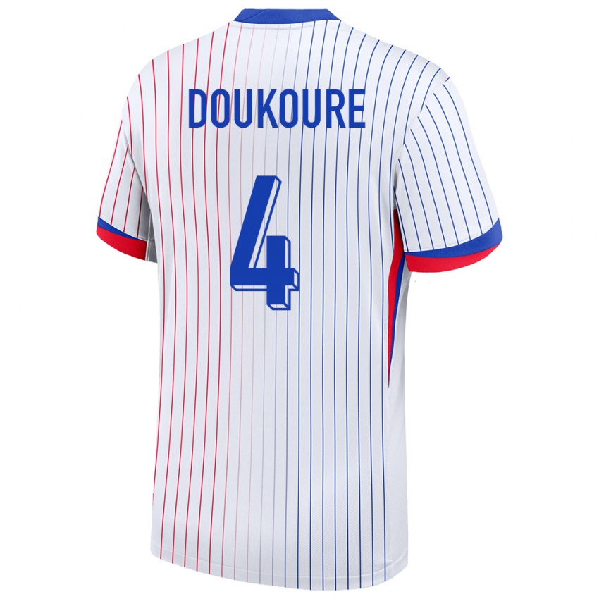 Kinder Frankreich Ismael Doukoure #4 Weiß Auswärtstrikot Trikot 24-26 T-Shirt