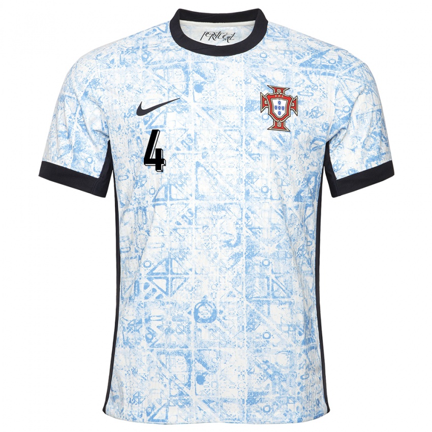 Kinder Portugal Ruben Dias #4 Cremeblau Auswärtstrikot Trikot 24-26 T-Shirt