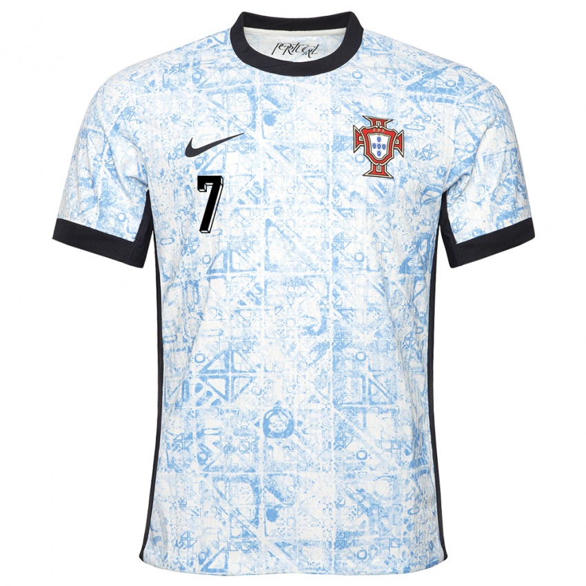 Kinder Portugal Cristiano Ronaldo #7 Cremeblau Auswärtstrikot Trikot 24-26 T-Shirt