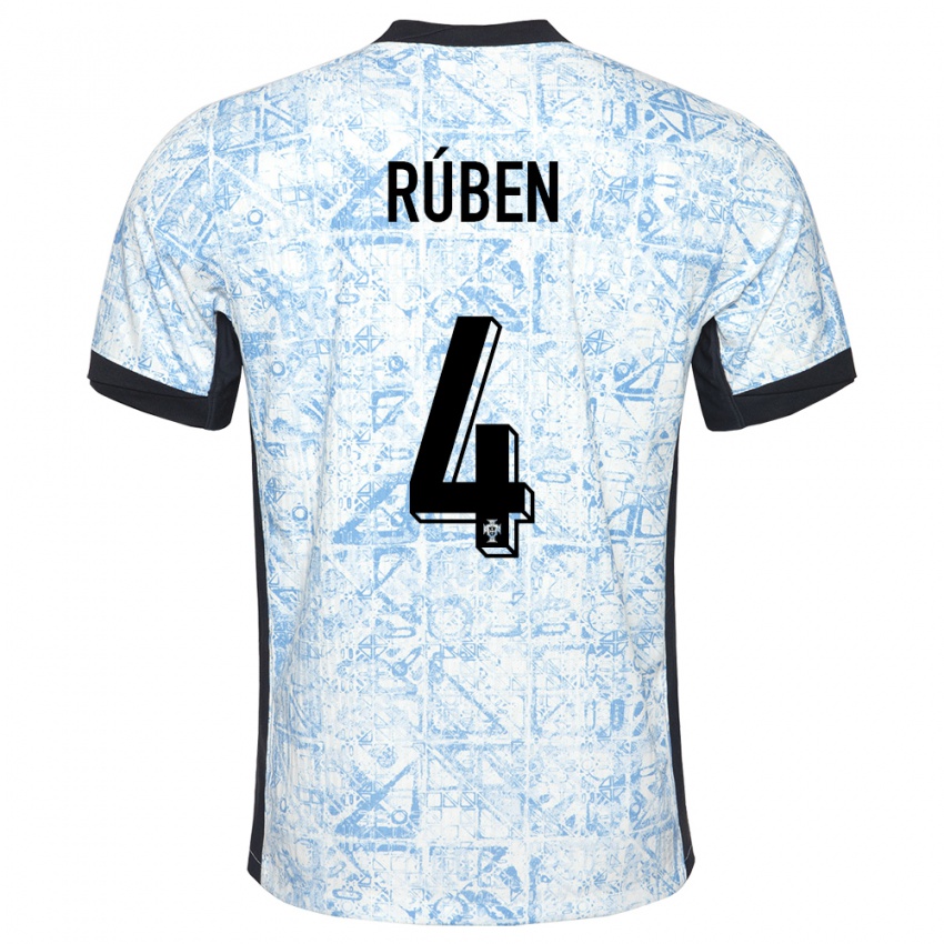 Kinder Portugal Ruben Dias #4 Cremeblau Auswärtstrikot Trikot 24-26 T-Shirt